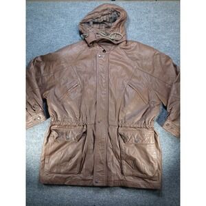 Vintage Giaccomo Larusso Leather Jacket Mens 54 Brown Hooded Field Safari Italy